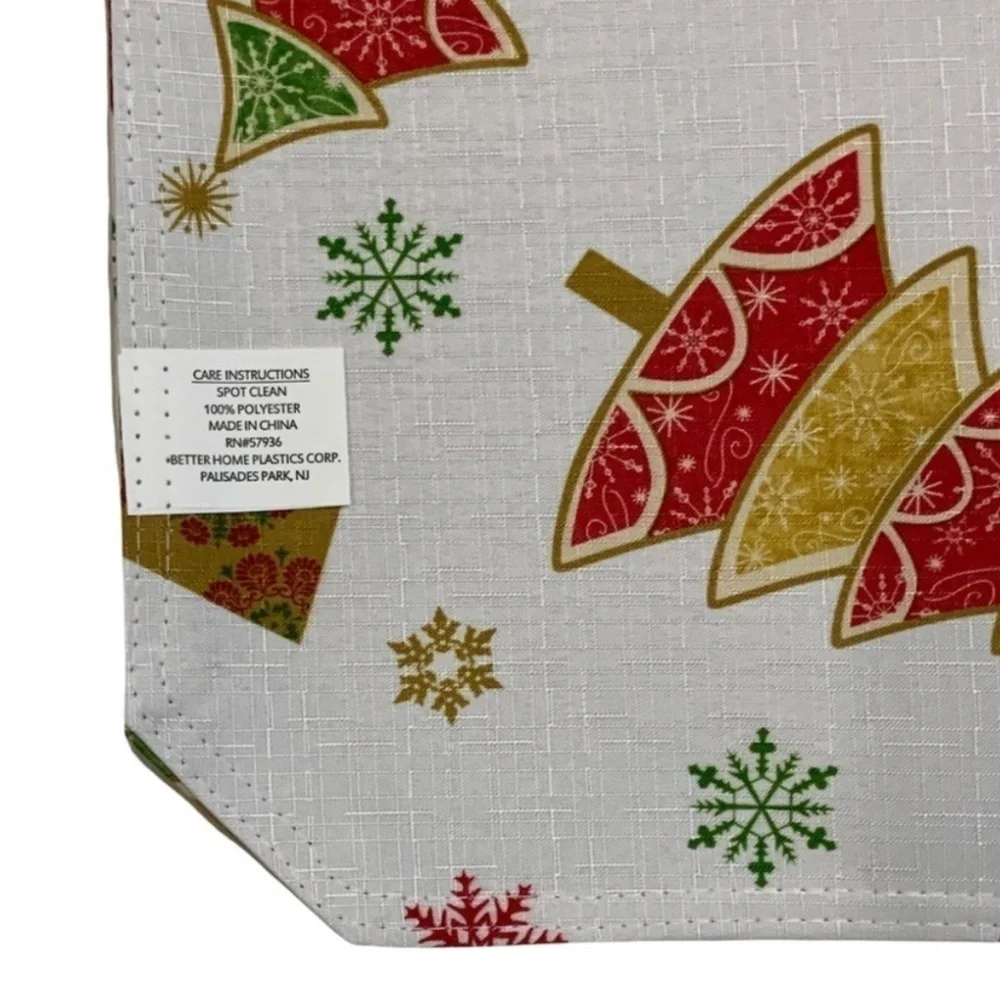 Printed Linen Fabric Placemats Christmas Holiday Reversible 12 in X 18 in White